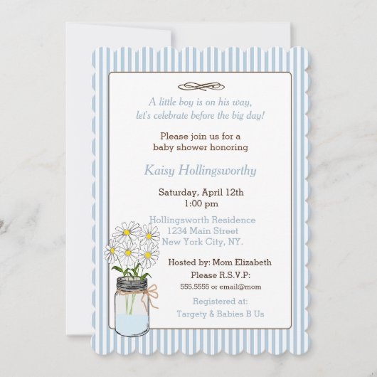 Blue Stripes met Mason Jar Baby shower Kaart (Voorkant)