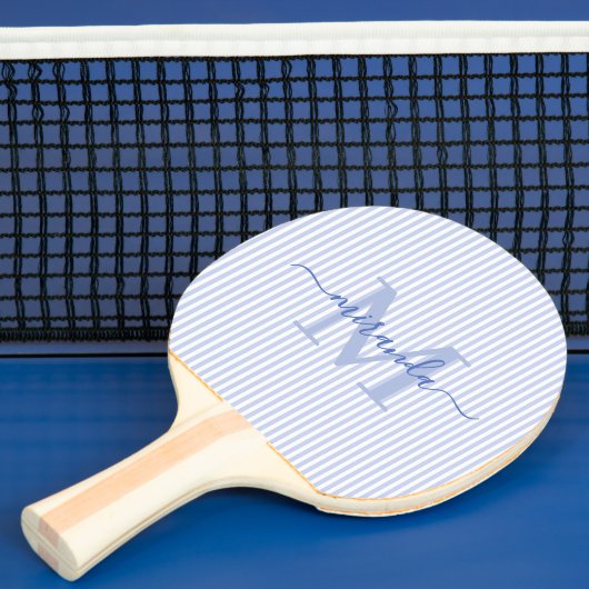 Blue Stripes Monogram Name Tafeltennisbatje (Insitu)