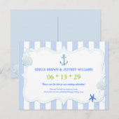 Blue Stripes Nautical Wedding Save the Date Aankondigingskaart (Voorkant / Achterkant)
