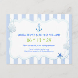 Blue Stripes Nautical Wedding Save the Date Aankondigingskaart