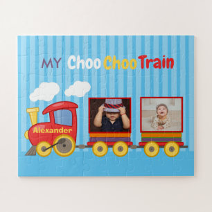 Blue Stripes Pattern Toy Train Boys Birthday Legpuzzel
