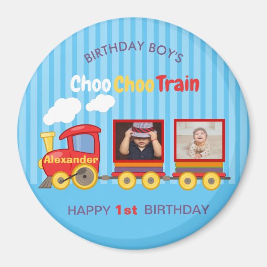 Blue Stripes Pattern Toy Train Boys Birthday Magneet (Voorkant)