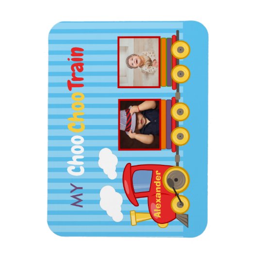 Blue Stripes Pattern Toy Train Boys Birthday Magneet (Verticaal)