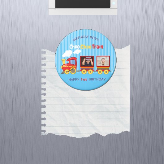 Blue Stripes Pattern Toy Train Boys Birthday Magneet