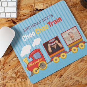 Blue Stripes Pattern Toy Train Boys Birthday Muismat