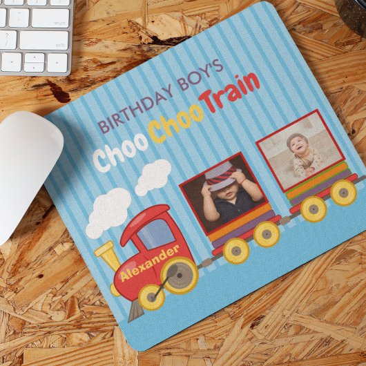 Blue Stripes Pattern Toy Train Boys Birthday Muismat