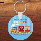 Blue Stripes Pattern Toy Train Boys Birthday Sleutelhanger (Voorkant)