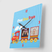 Blue Stripes Pattern Toy Train Boys Birthday Vierkante Klok (Hoek)