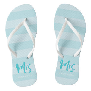 Blue Stripes Personaliseer met Naam Mrs Teenslippers