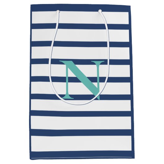 Blue Stripes Personalized Monogram Medium Cadeauzakje (Voorkant)
