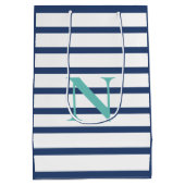Blue Stripes Personalized Monogram Medium Cadeauzakje (Achterkant)