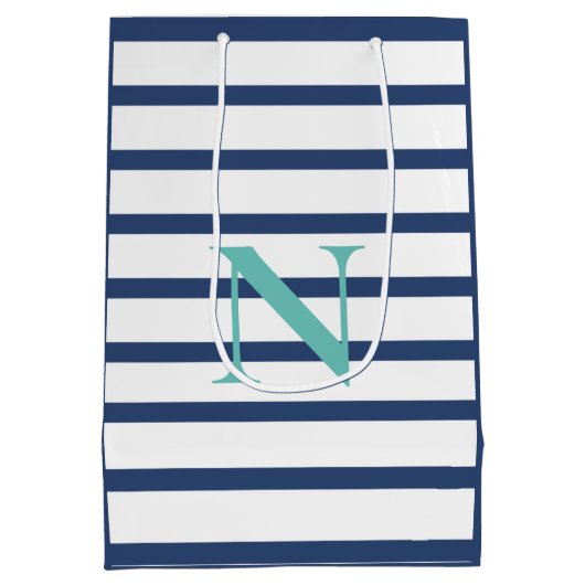 Blue Stripes Personalized Monogram Medium Cadeauzakje (Achterkant)