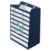 Blue Stripes Personalized Monogram Medium Cadeauzakje (Achterkant Gekanteld)