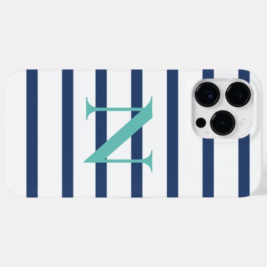 Blue Stripes Personalized Name Initiaal Case-Mate iPhone Case (Achterkant (horizontaal))