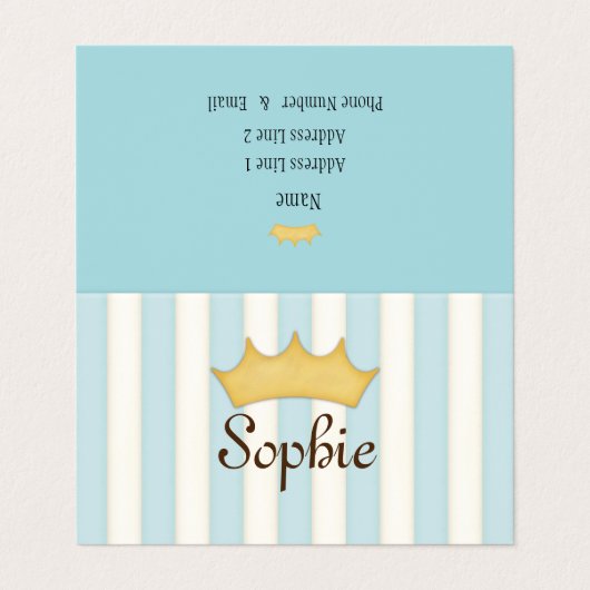 Blue Stripes Personalized Princess Play Date Visitekaartje (Buitenkant ongevouwen)