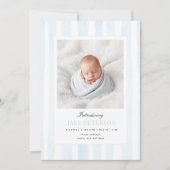 Blue Stripes Photo Birth Announcement Aankondiging (Voorkant)