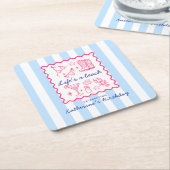 Blue Stripes Pink Summer Favorites Birthday  Kartonnen Onderzetters (Schuin)