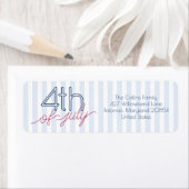 Blue Stripes Red Script 4 juli zomerfeest Etiket (Insitu)