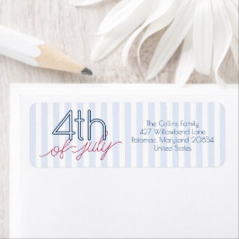 Blue Stripes Red Script 4 juli zomerfeest Etiket