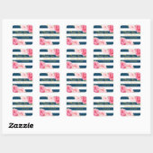 Blue Stripes Roze Bloemen Baby shower Dank u Vierkante Sticker (Vel)