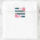 Blue Stripes Roze Bloemen Baby shower Dank u Vierkante Sticker (Tas)