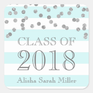 Blue Stripes Silver Afstuderen Klasse van 2018 Vierkante Sticker