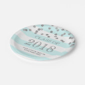 Blue Stripes Silver Confetti Afstuderen 2018 Papieren Bordje (Gekanteld)