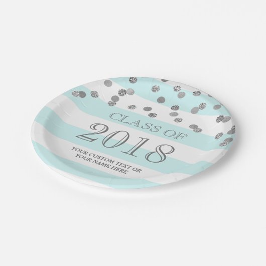 Blue Stripes Silver Confetti Afstuderen 2018 Papieren Bordje (Gekanteld)