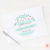 Blue Stripes Silver Confetti Baby shower Favor Ronde Sticker (Envelop)