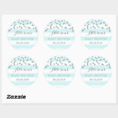 Blue Stripes Silver Confetti Baby shower Favor Ronde Sticker (Vel)
