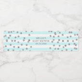 Blue Stripes Silver Confetti Baby shower Label Waterfles Etiket (Enkel label)