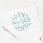 Blue Stripes Silver Confetti Ze is klaar om te Pop Ronde Sticker (Envelop)