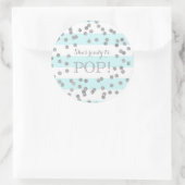 Blue Stripes Silver Confetti Ze is klaar om te Pop Ronde Sticker (Tas)