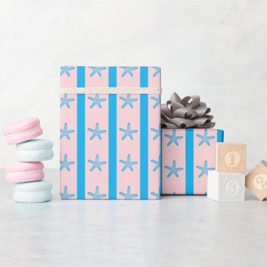 Blue Stripes & Starfish Zomer Roze Naadloos Gift Cadeaupapier (Baby Shower)