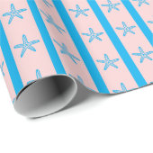 Blue Stripes & Starfish Zomer Roze Naadloos Gift Cadeaupapier (Rol Hoek)