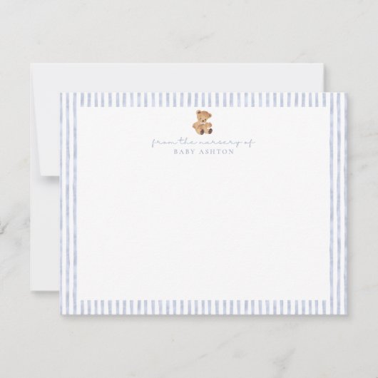 Blue Stripes Teddy Bear Nursery Note Card Kaart (Voorkant)