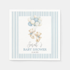 Blue Stripes Twin Bears Baby Shower Napkins Servet