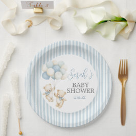 Blue Stripes Twins Bears Baby Shower Papieren Bordje