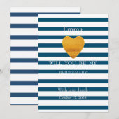 Blue Stripes zal je mijn bruidsmeisje uitnodiging (Voorkant / Achterkant)