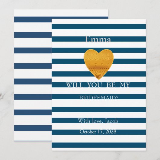 Blue Stripes zal je mijn bruidsmeisje uitnodiging (Voorkant / Achterkant)
