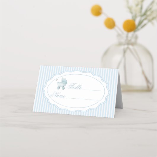 Blue Stroller Baby Boy Shower Table Numbers Plaatskaartje (Voorkant)