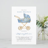 Blue Stroller Baby Brunch Uitnodiging (Staand voorkant)