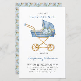 Blue  Stroller Baby Brunch Uitnodiging