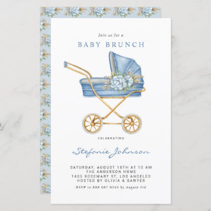 Blue  Stroller Baby Brunch Uitnodiging