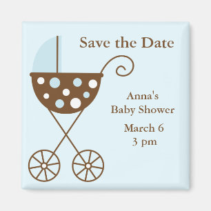 Blue Stroller Baby shower Save the Date Magneet