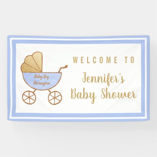 Blue Stroller Baby Shower Welkom Spandoek (Horizontaal)