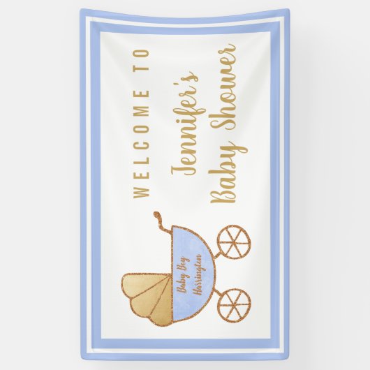 Blue Stroller Baby Shower Welkom Spandoek (Verticaal)