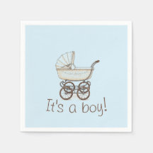 Blue stroller boy baby shower servet