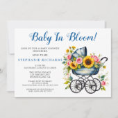 Blue Stroller Floral Baby in Bloom Baby shower Kaart (Voorkant)