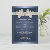 Blue Studded Butterfly Wedding Invitations Kaart (Staand voorkant)